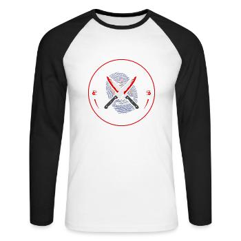 True Crime Club Michigan, Murderino Murder Show - Unisex Baseballshirt langarm - Weiß/Schwarz - Vorne - Nik (191cm)