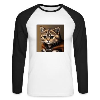 Coole Katze 2 - Unisex Baseballshirt langarm - Weiß/Schwarz - Vorne - Nik (191cm)