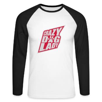crazy dog lady Zitat - Unisex Baseballshirt langarm - Weiß/Schwarz - Vorne - Nik (191cm)