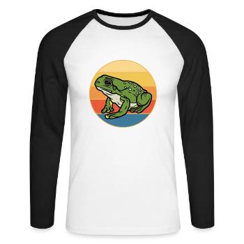 Grenouille mignonne Vintage rétro coucher de soleil amoureux des animaux - T-shirt baseball manches longues Homme - blanc/noir - Devant - Nik (191cm)