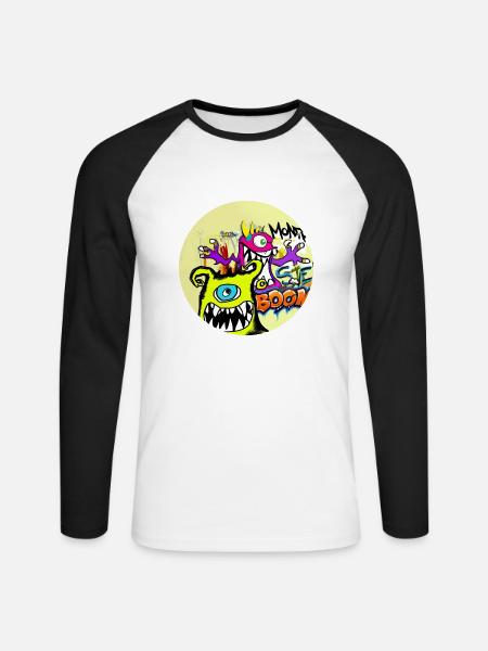 Grafitti Monster Boom - Unisex Baseballshirt langarm - Weiß/Schwarz