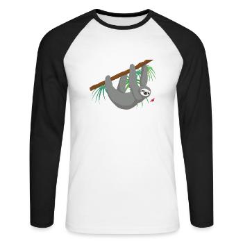 Faultier - Unisex Baseballshirt langarm - Weiß/Schwarz - Vorne - Nik (191cm)
