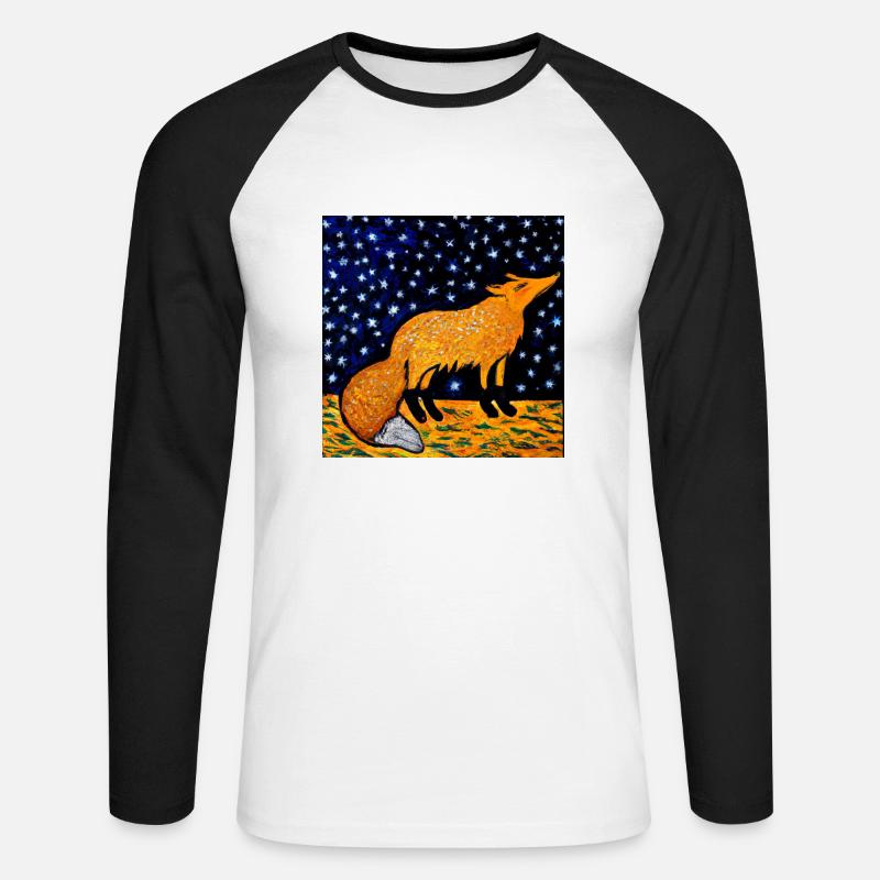 Fuchs unter einem Sternenhimmel - Unisex Baseballshirt langarm - Weiß/Schwarz