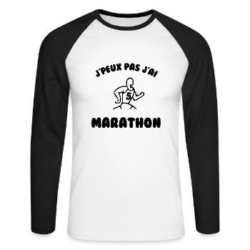 J’peux pas j’ai marathon - T-shirt baseball manches longues Homme - blanc/noir - Devant - Nik (191cm)