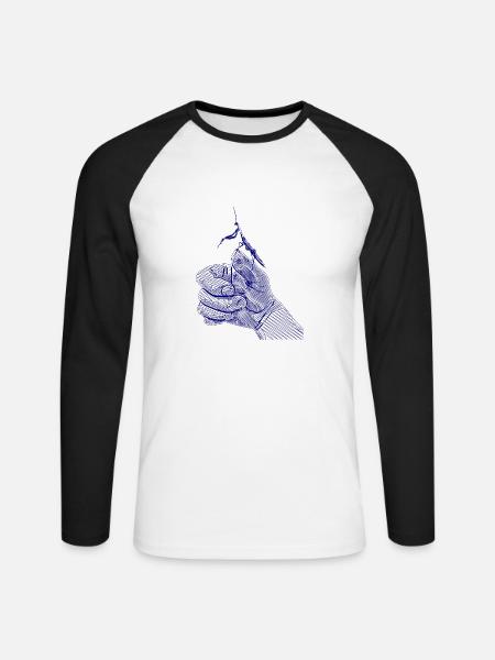 Gottesanbeterin Linen Kunst Design - Unisex Baseballshirt langarm - Weiß/Schwarz