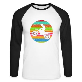 Motorrad Motorradfan Motorradfahrer Motorcross - Unisex Baseballshirt langarm - Weiß/Schwarz - Vorne - Nik (191cm)