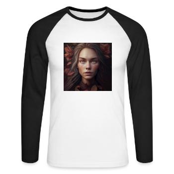 Weibsbild im Herbstlaub - Unisex Baseballshirt langarm - Weiß/Schwarz - Vorne - Nik (191cm)