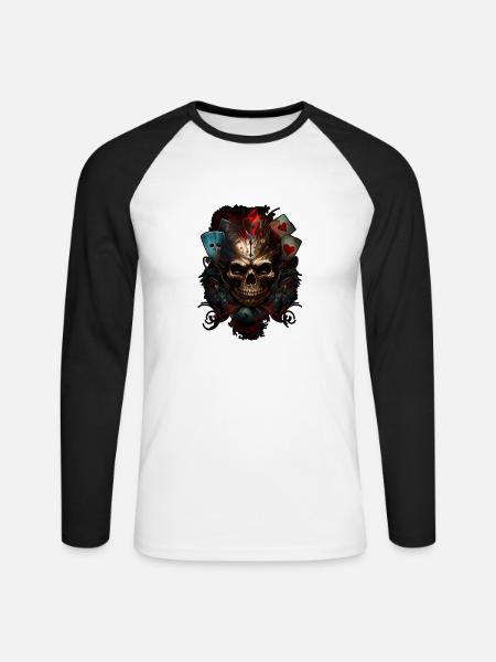 Splash mehrfarbiger Schädel. Pokerface - Unisex Baseballshirt langarm - Weiß/Schwarz