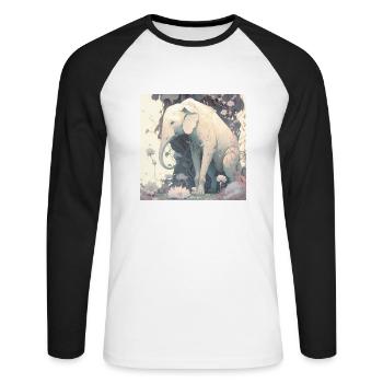 im Einklang mit der Natur Elefant - Unisex Baseballshirt langarm - Weiß/Schwarz - Vorne - Nik (191cm)
