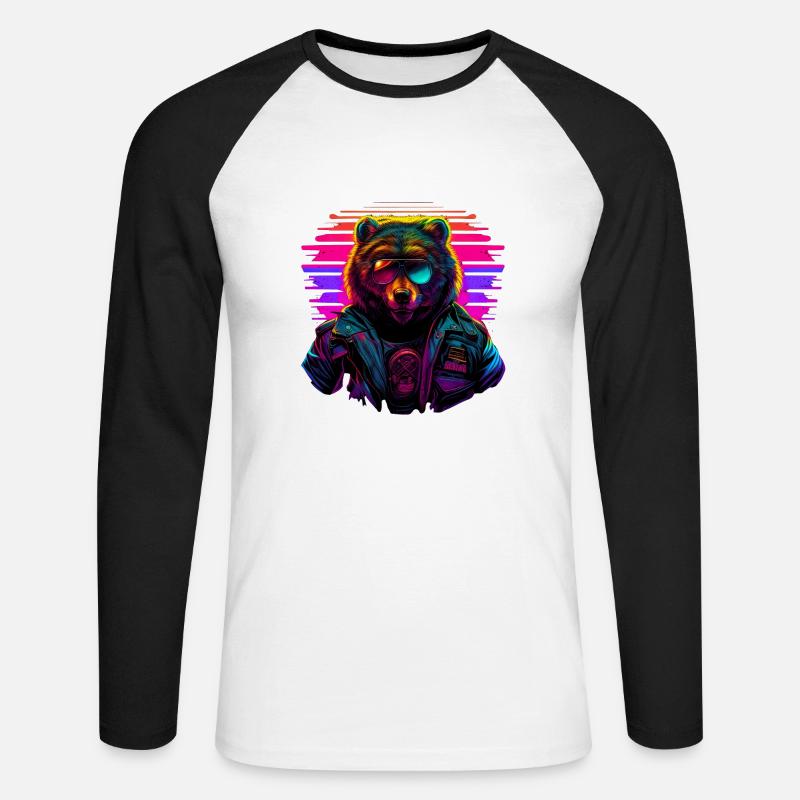Retro Emblems - Animal - Pilot Bear - Unisex Baseballshirt langarm - Weiß/Schwarz