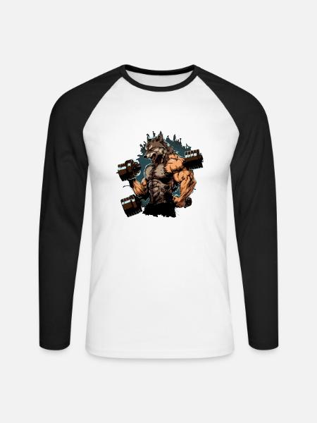 Der Wolfsmann im Kraftraum - Unisex Baseballshirt langarm - Weiß/Schwarz