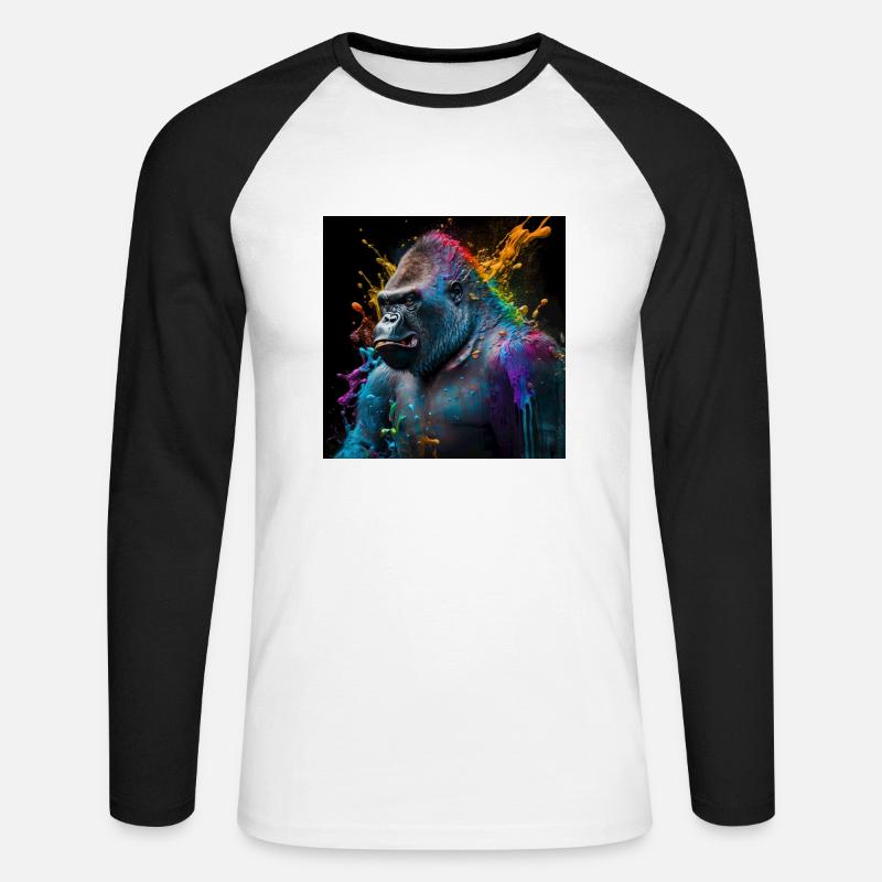 Farbiger Gorilla, einzigartiges Design - Unisex Baseballshirt langarm - Weiß/Schwarz