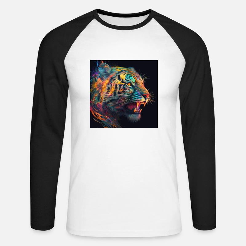 Farbiger Tiger, einzigartiges Design - Unisex Baseballshirt langarm - Weiß/Schwarz