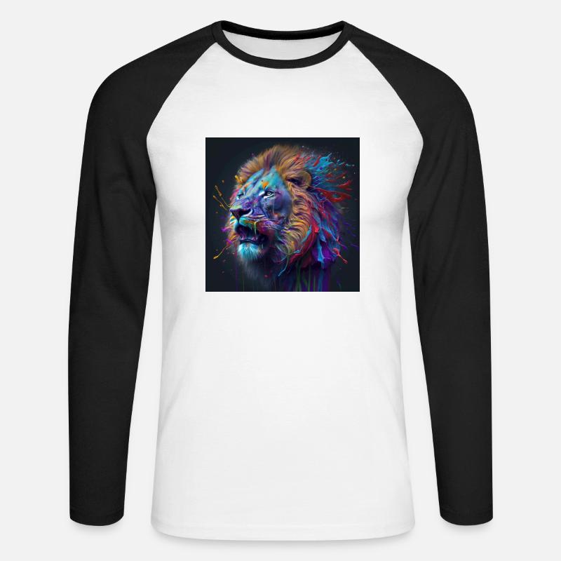 Farbiger Löwe, einzigartiges Design - Unisex Baseballshirt langarm - Weiß/Schwarz