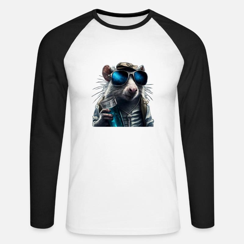 Un topo con gli occhiali e una bevanda misteriosa - Maglia da baseball a manica lunga da uomo - bianco/nero