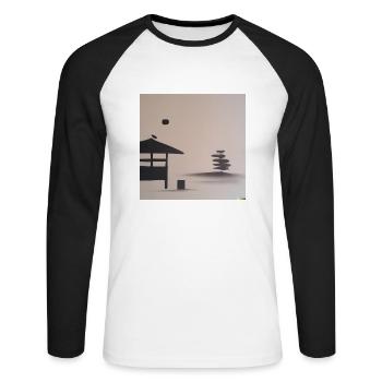 Minimal Japanese Culture - Unisex Baseballshirt langarm - Weiß/Schwarz - Vorne - Nik (191cm)