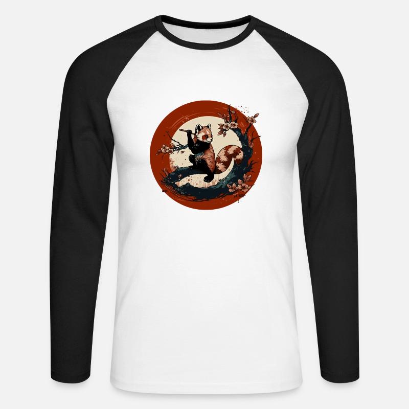 Roter Panda 6 - Unisex Baseballshirt langarm - Weiß/Schwarz