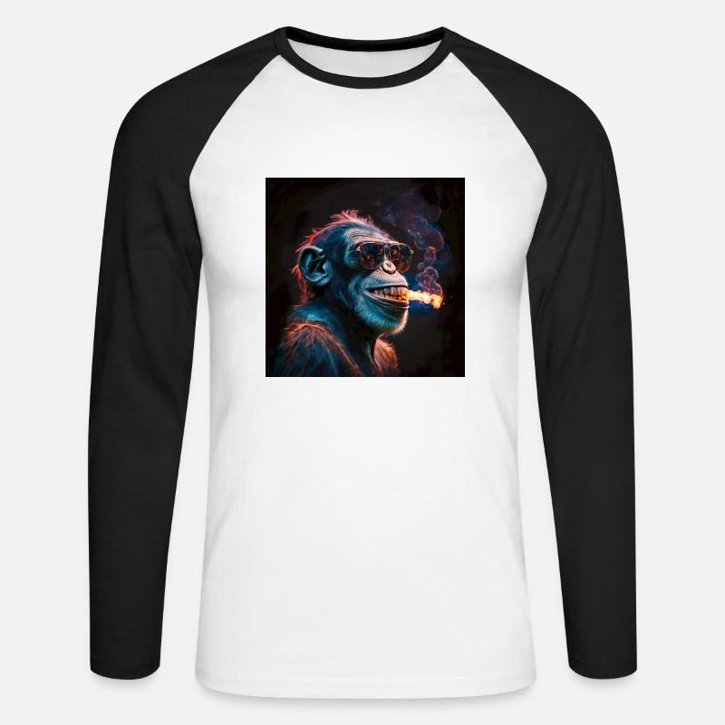 Cool Monkey, generative KI - Unisex Baseballshirt langarm - Weiß/Schwarz