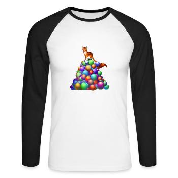 Chat Noël Chaton Chat Noël Chat domestique - T-shirt baseball manches longues Homme - blanc/noir - Devant - Nik (191cm)