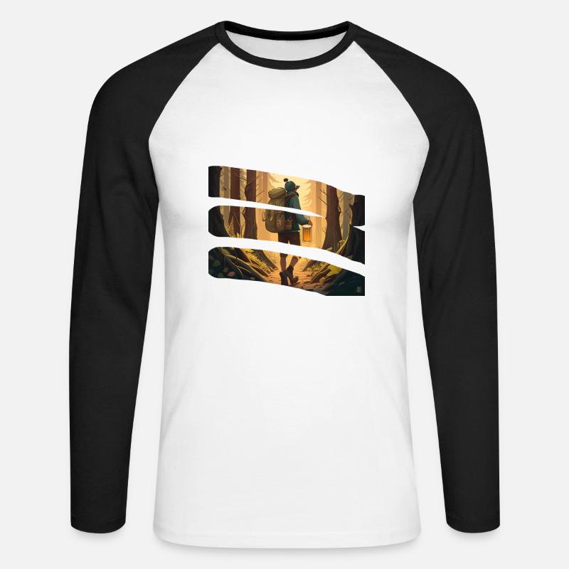 Wanderer im Wald mit Bier - Unisex Baseballshirt langarm - Weiß/Schwarz