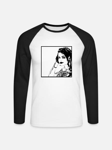 Frau Portrait 49 Shakuntala Devi - Unisex Baseballshirt langarm - Weiß/Schwarz