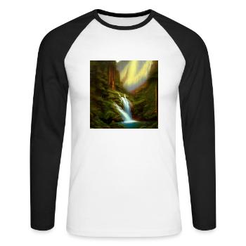 Wasserfall - Unisex Baseballshirt langarm - Weiß/Schwarz - Vorne - Nik (191cm)