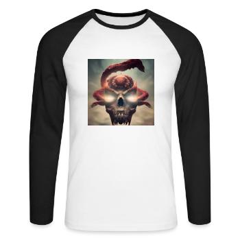Dark Art - Flying Skull - Unisex Long Sleeve Baseball T-Shirt - white/black - Front - Nik (191cm)