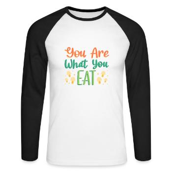 vous êtes ce que vous mangez végétalien - T-shirt baseball manches longues Homme - blanc/noir - Devant - Nik (191cm)