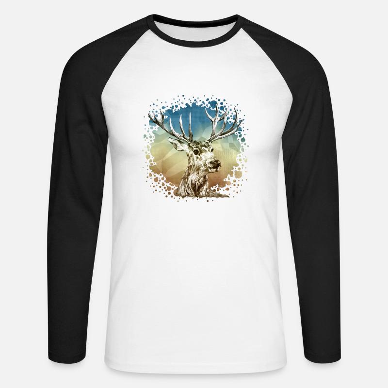 Hirsch - Unisex Baseballshirt langarm - Weiß/Schwarz