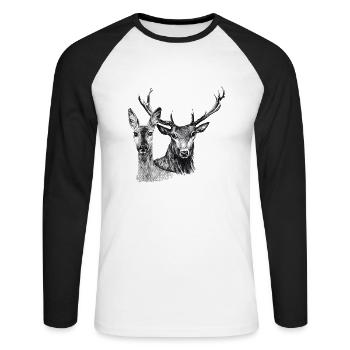 Cerfs et biche - T-shirt baseball manches longues Homme - blanc/noir - Devant - Nik (191cm)