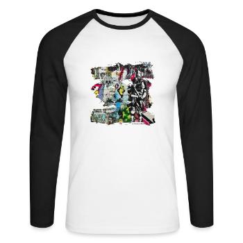 Graffiti-Stil Splash Hip Hop Farben Maler Farbe - Unisex Baseballshirt langarm - Weiß/Schwarz - Vorne - Nik (191cm)