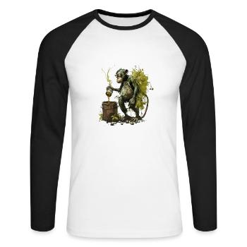 Colle Hobbybrauer Schimpanse mit Bier - Unisex Baseballshirt langarm - Weiß/Schwarz - Vorne - Nik (191cm)