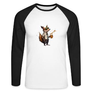 Lässiger Fuchs mit Bier - Unisex Baseballshirt langarm - Weiß/Schwarz - Vorne - Nik (191cm)
