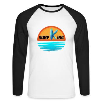 Surfender König - Unisex Baseballshirt langarm - Weiß/Schwarz - Vorne - Nik (191cm)