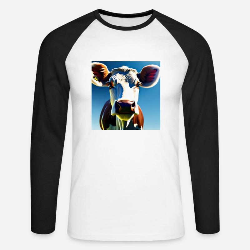 Mucca marrone e bianca - Maglia da baseball a manica lunga da uomo - bianco/nero