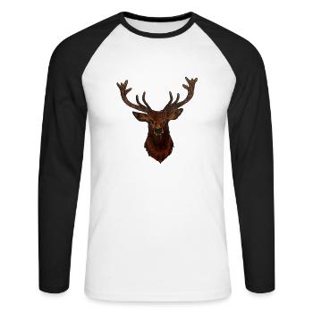 Tête de CERF - T-shirt baseball manches longues Homme - blanc/noir - Devant - Nik (191cm)