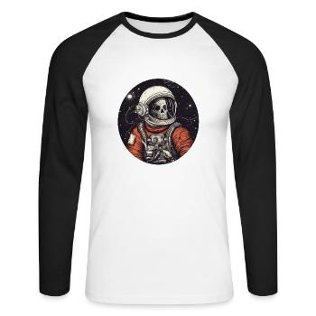 Gruseliges Skelett als Astronaut - Unisex Baseballshirt langarm - Weiß/Schwarz - Vorne - Nik (191cm)