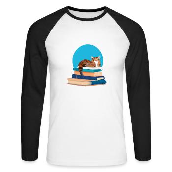 Livre de chat Chaton Livres Chat Lecture Chat domestique Chat - T-shirt baseball manches longues Homme - blanc/noir - Devant - Nik (191cm)