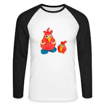 verrückte Hühner - Unisex Baseballshirt langarm - Weiß/Schwarz - Vorne - Nik (191cm)