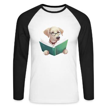 Hunde Bücher Labrador Buch Hund Lesen Hundehalter - Unisex Baseballshirt langarm - Weiß/Schwarz - Vorne - Nik (191cm)