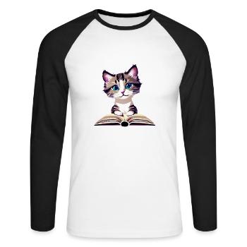 Kitten Read Cat Books Cat Book Domestic Cat - Unisex Long Sleeve Baseball T-Shirt - white/black - Front - Nik (191cm)
