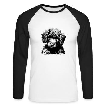 Caniche chiot Puodle chiot propriétaire de chien amour - T-shirt baseball manches longues Homme - blanc/noir - Devant - Nik (191cm)