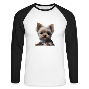 propriétaire de chien Yorkshire Terrier chiot chien - T-shirt baseball manches longues Homme - blanc/noir - Devant - Nik (191cm)