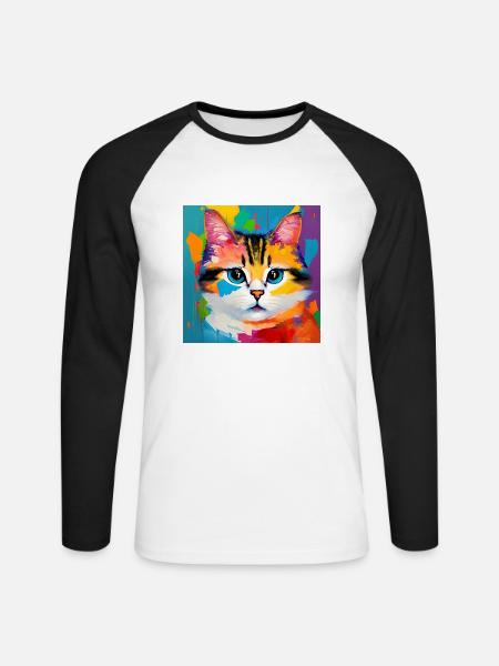 Katze Hauskatze Ölgemälde - Unisex Baseballshirt langarm - Weiß/Schwarz