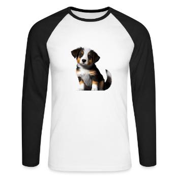 Chien de berger australien Propriétaire Chiot - T-shirt baseball manches longues Homme - blanc/noir - Devant - Nik (191cm)
