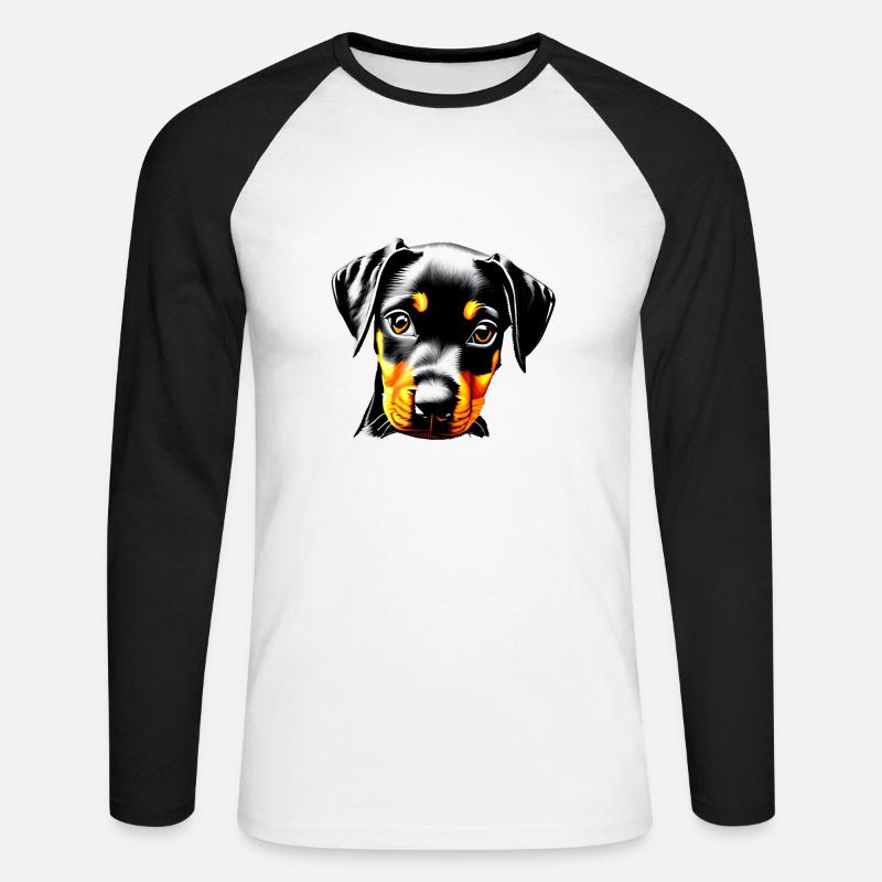 Dobermann Hund Dobermannwelpe Dobermanntrainer - Unisex Baseballshirt langarm - Weiß/Schwarz