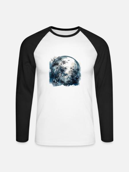 Aquarell Wald Illustration - Unisex Baseballshirt langarm - Weiß/Schwarz