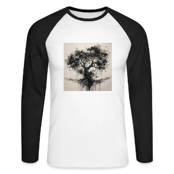 Black tree in watercolor style - Unisex Long Sleeve Baseball T-Shirt - white/black - Front - Nik (191cm)