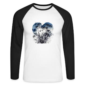 Forest with palm trees in the shape of a heart - Unisex Long Sleeve Baseball T-Shirt - white/black - Front - Nik (191cm)