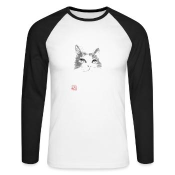 Katzengesicht - Unisex Baseballshirt langarm - Weiß/Schwarz - Vorne - Nik (191cm)